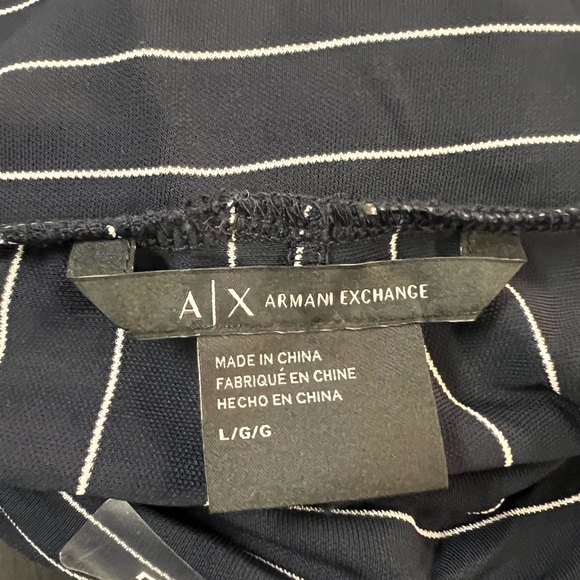 Armani Exchange Size Large Pants Fold Over Waist Wide Leg Navy Blue Stripped New - Picture 13 of 13